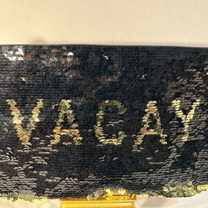 Sequin Cosmetic Bag - Black and Gold